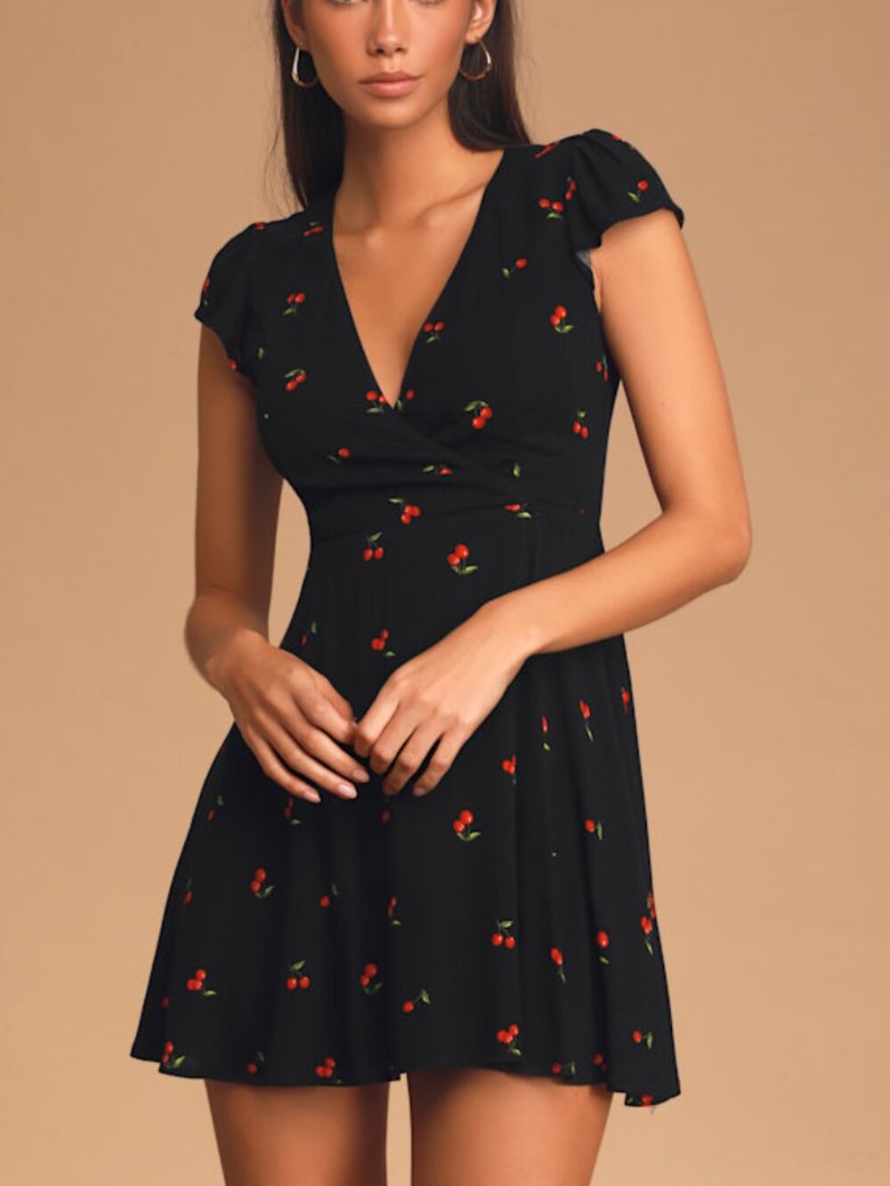 Lulus Best Day Ever Black Cherry Print Skater Dress - Size M